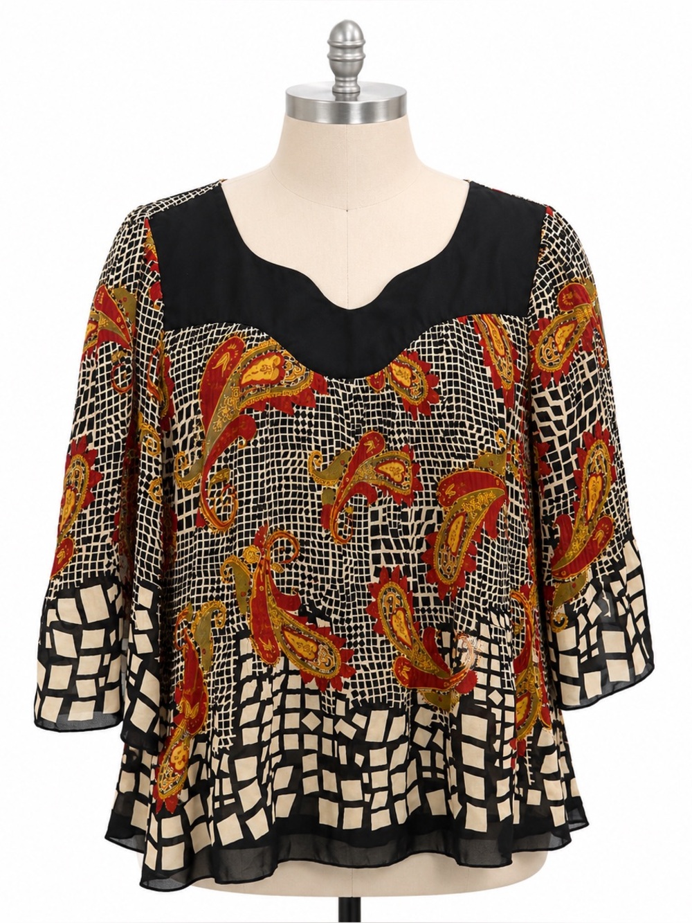 NICOLA Black Yoke Paisley Print Tunic Top
